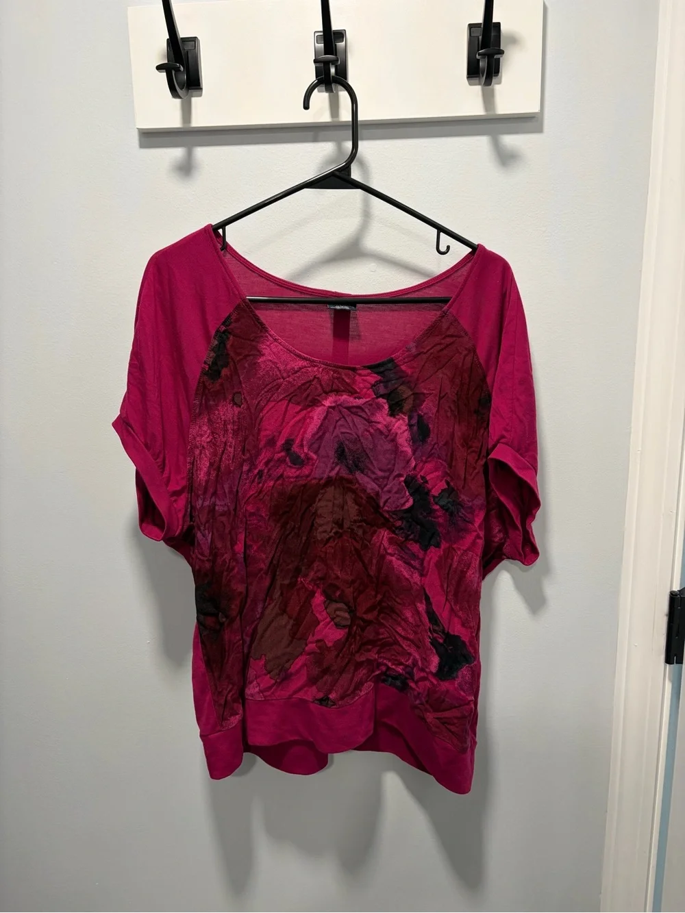Faded Glory Fuchsia Short-Sleeve Printed Dolman Top